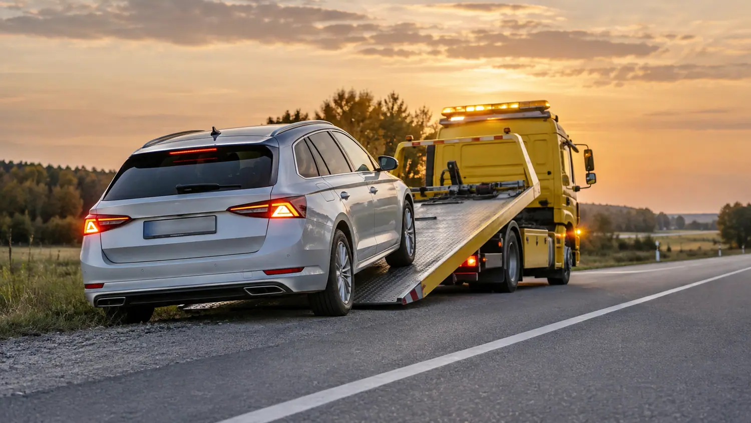 Zachód słońca i auto na lawecie